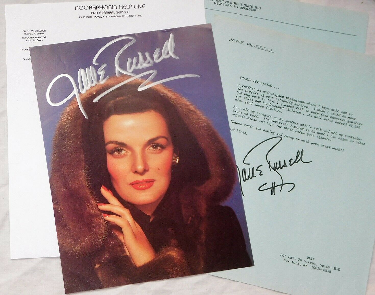 Jane Russell Signed Photograph Personal Letter Charity Auction 1995 Waif