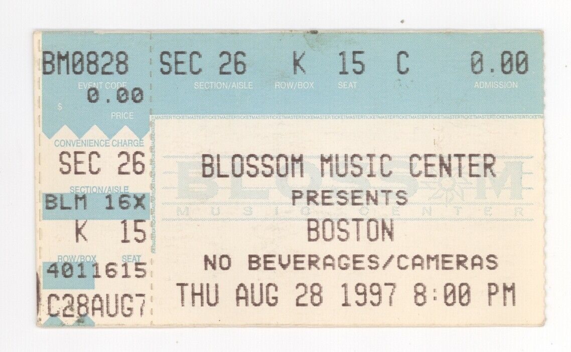 Rare Boston The Band 8/28/97 Cuyahoga Falls Oh Blossom Music Center Ticket Stub!