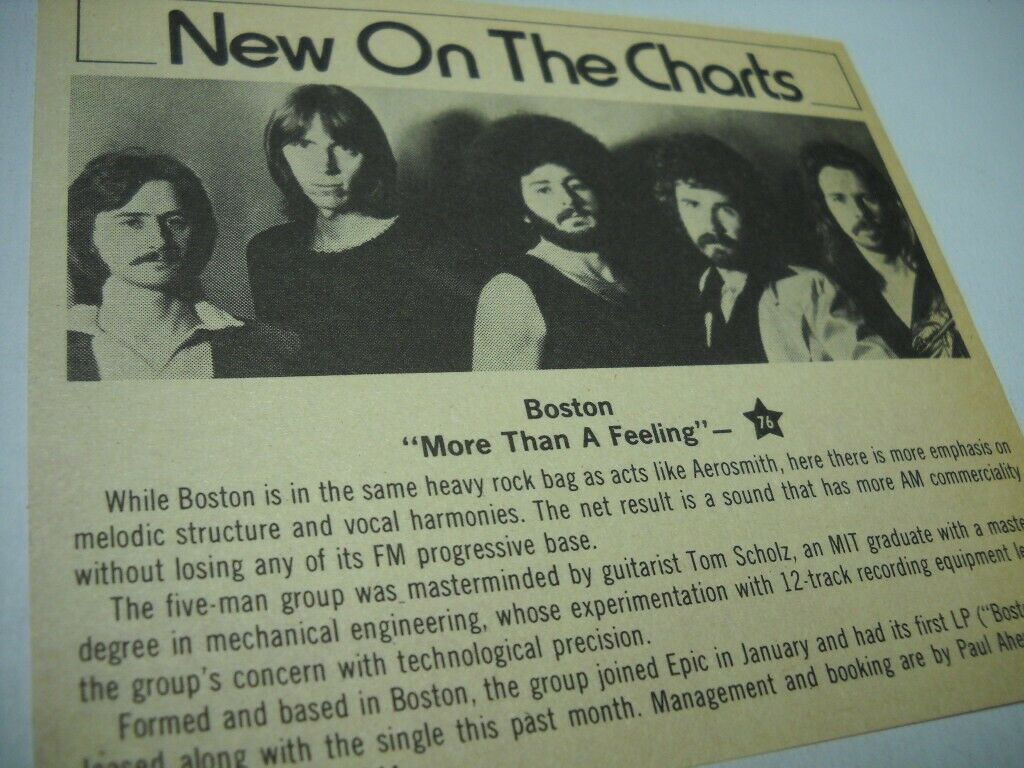 Boston The Band New On Charts W/ More Than Feeling 1976 Music Biz Article W/ Pic