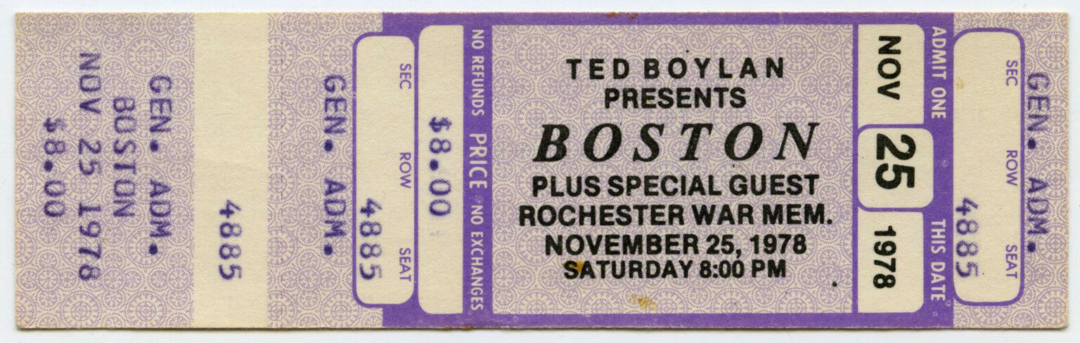 Boston Sammy Hagar 1978 Complete Unused Concert Ticket - Purple