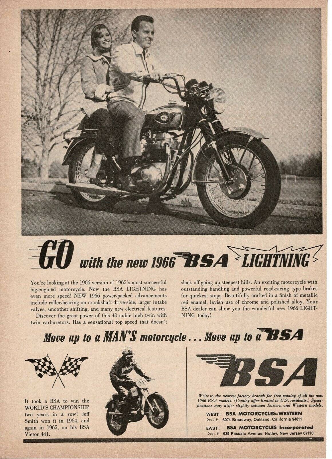 1966 Bsa Lightning Motorcycle Vintage Ad