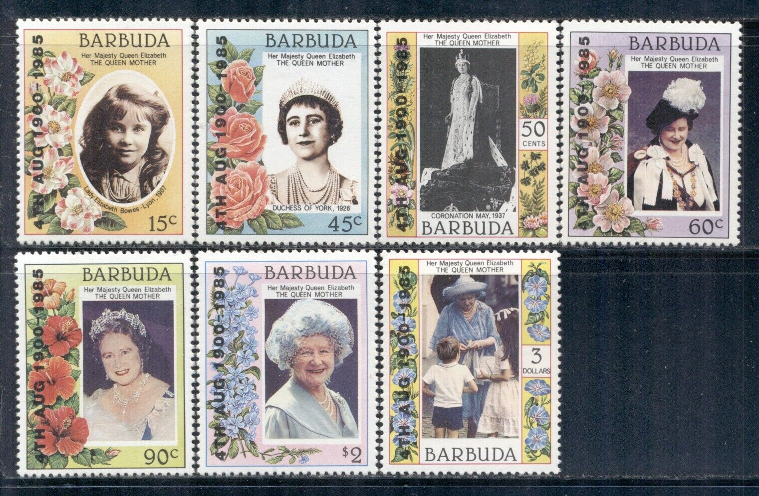 Barbuda 724-35 Sg809-15 Mnh 1985 Life Of Queen Mother Set Of 7 Cv$11