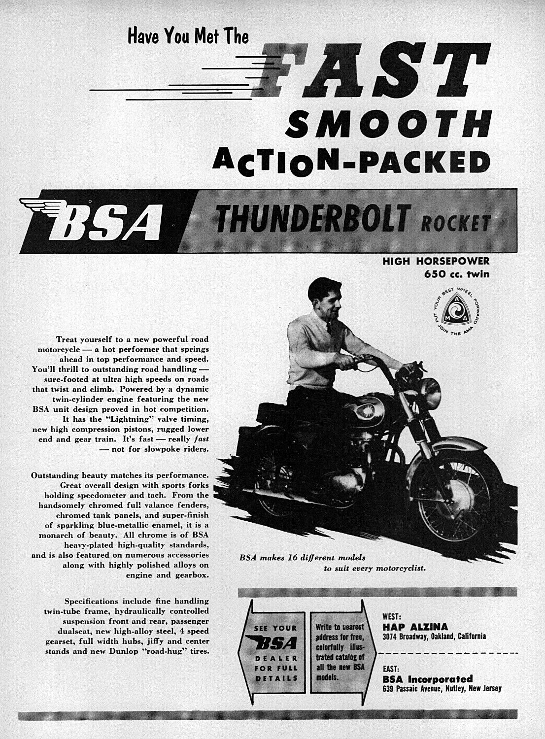 1964 Bsa Thunderbolt Rocket 650 Motorcycle Original Ad