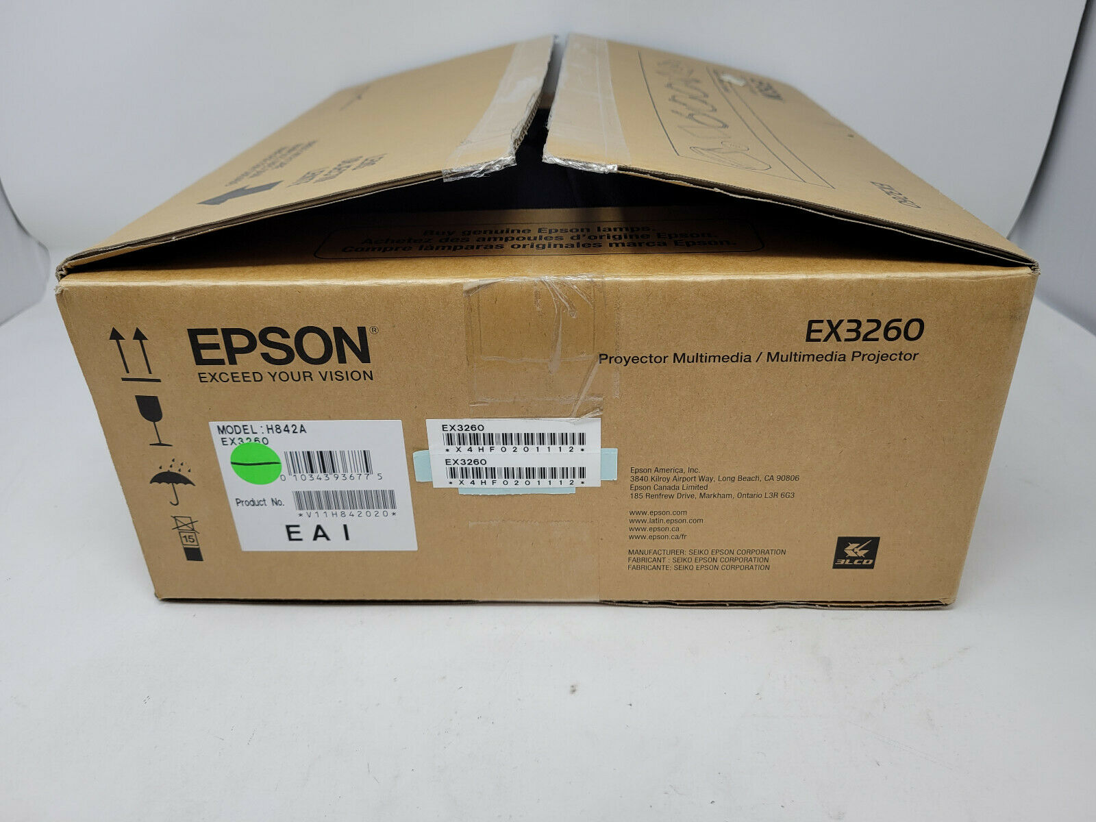 Epson Ex3260 Svga 3lcd Projector - 0 Hours Open Box