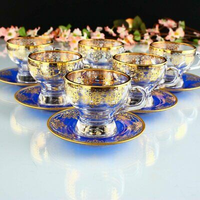 Ottoman Blue Color Glass Cup Set For Six Person