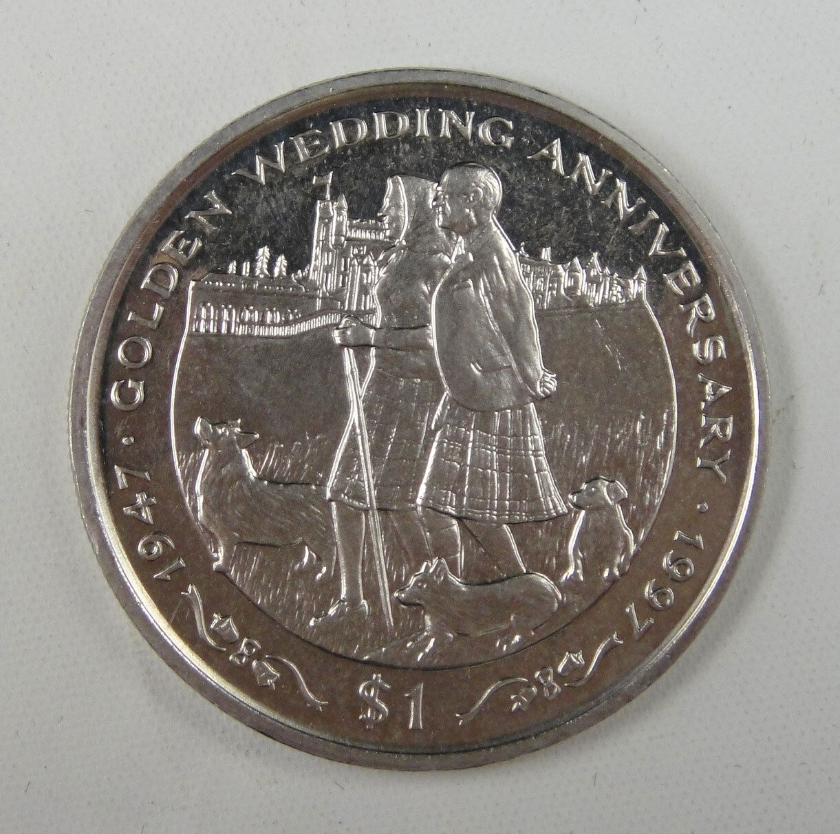 Liberia Commemorative Coin $1 1997 UNC,  Golden Wedding Anniversary 1947-1997