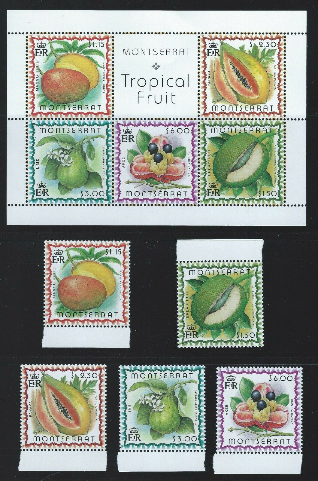Montserrat Sc 984-88a Fruit  Mango, Breadfruit, Papaya, Lime, Akee