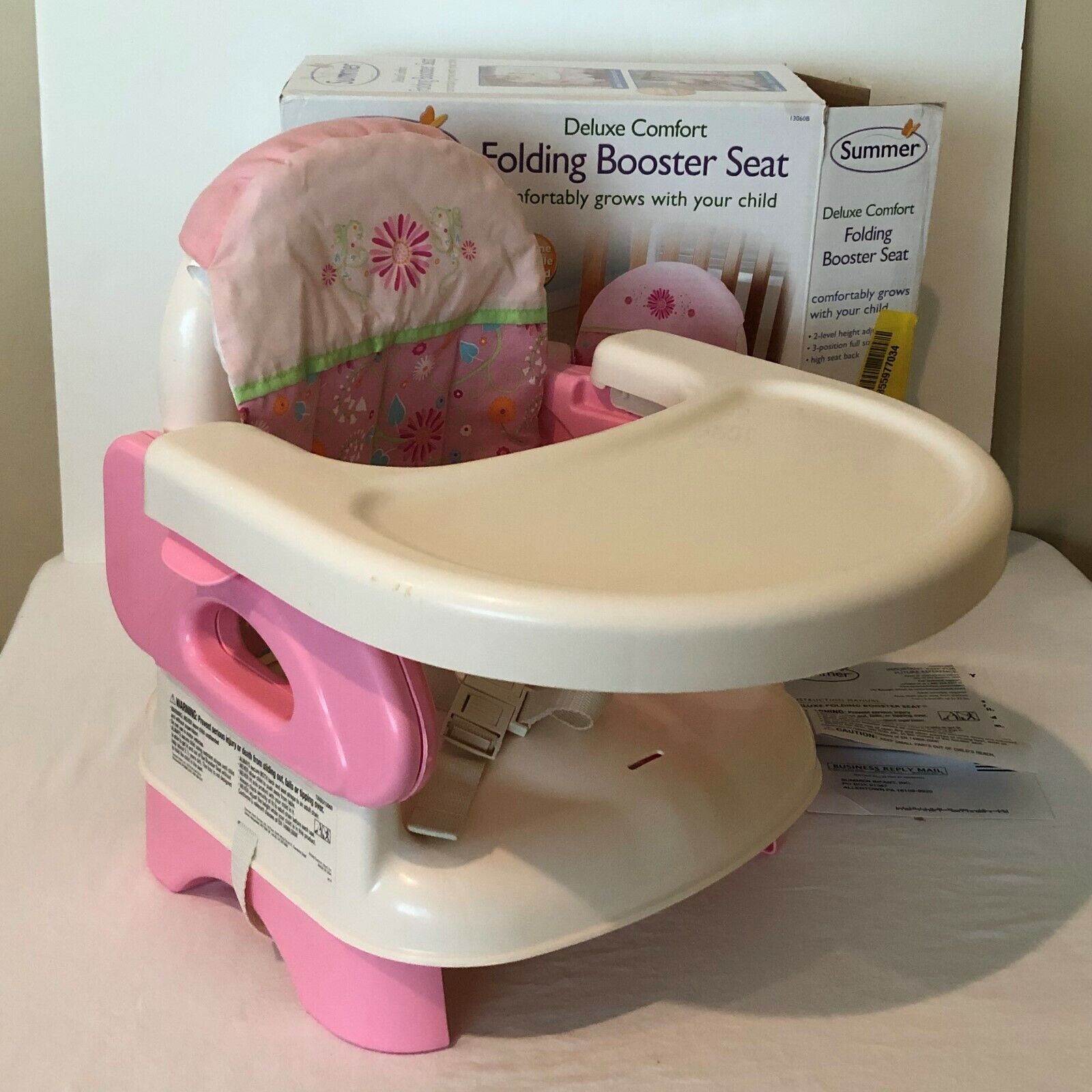 Summer Folding Booster Seat Deluxe Comfort High Chair Tray Pink Infant Toddler