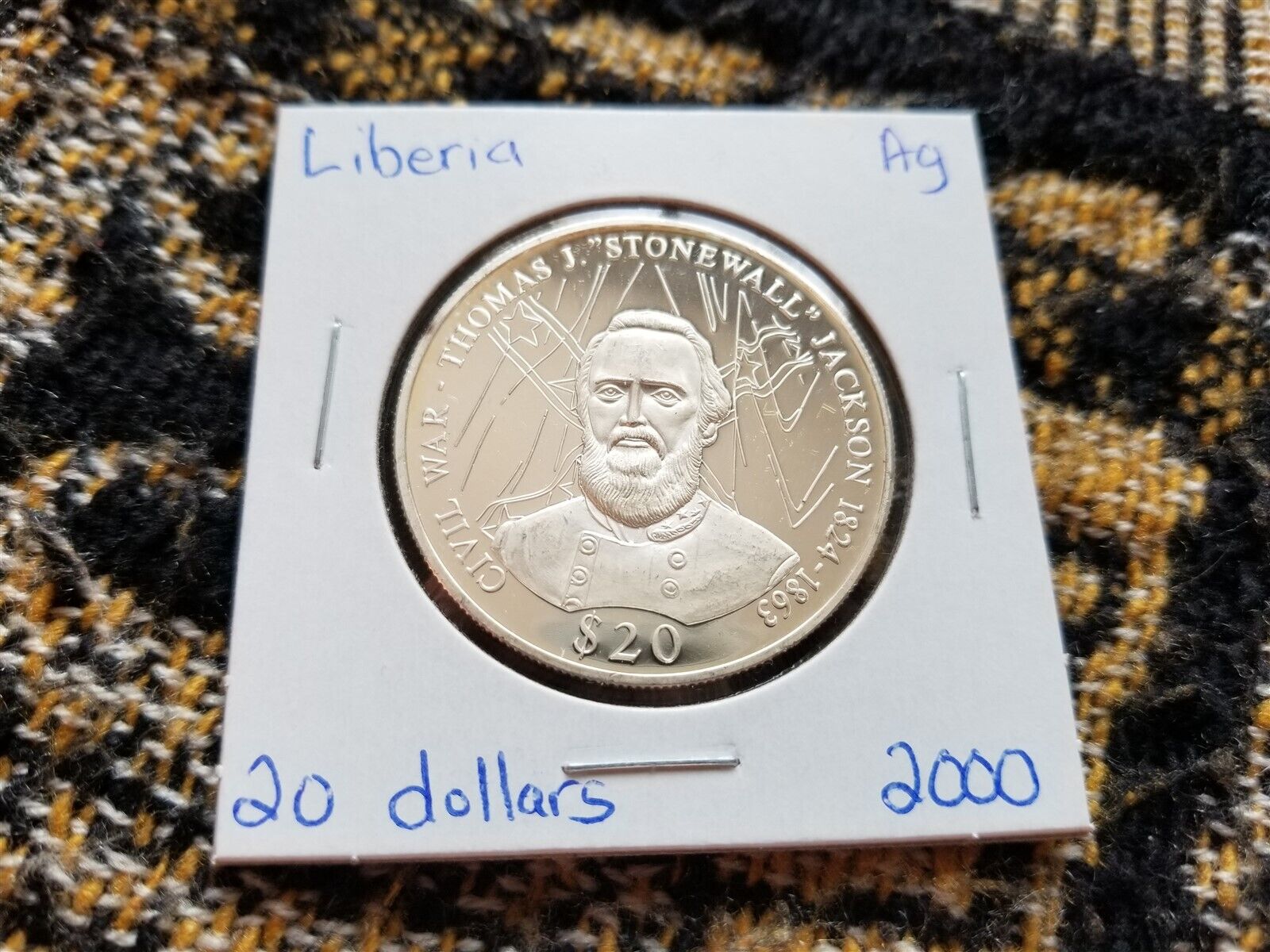 Liberia 20 Dollars 2000 Silver Proof - Thomas Stonewall Jackson - Civil War