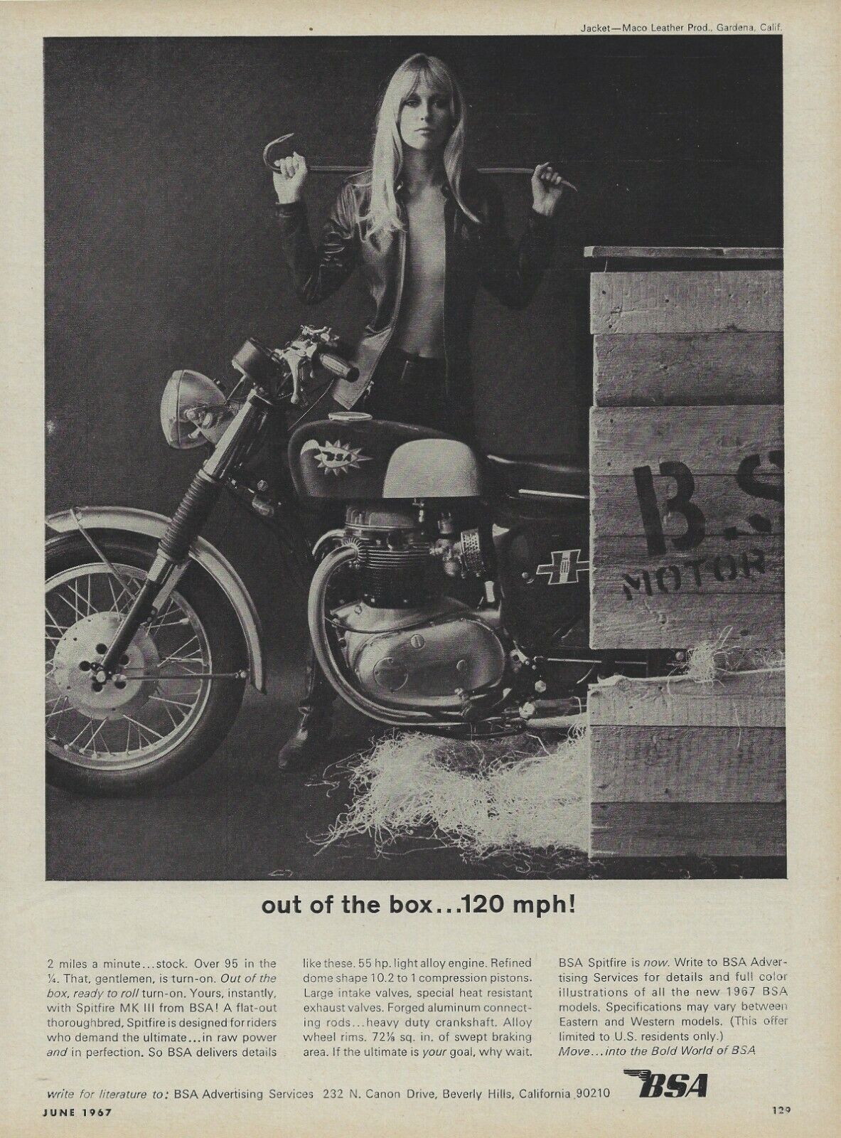 1967 Bsa Spitfire Mk Iii Motorcycle Ad A65 Magazine Advertisement 650 Twin 67