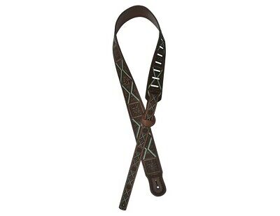 3D Western Guitar Strap Leather Painted Accents Vintage Brown DGS04