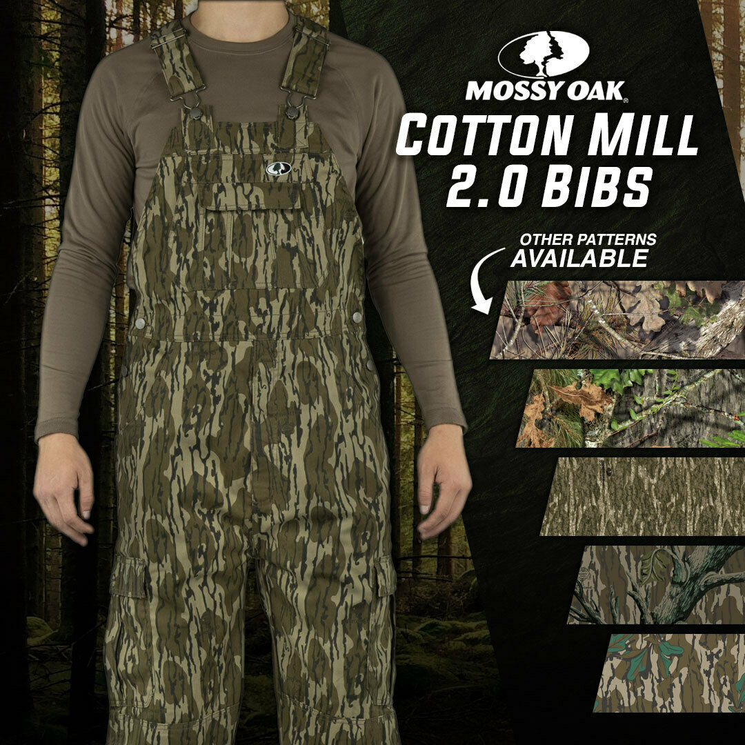 Mossy Oak Cotton Mill 2.0 Camo Hunt Bibs, Uninsulated Camo Overalls For Men
