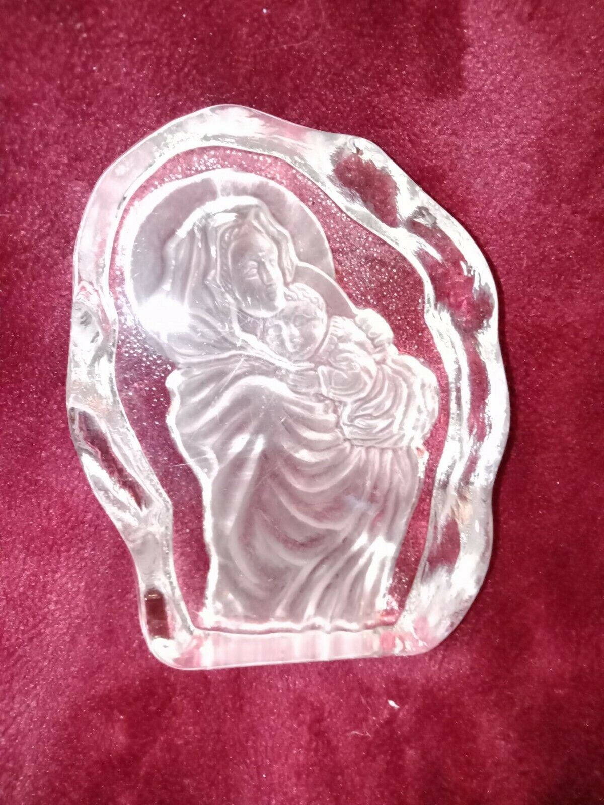 Beautiful Heavy Frosted Christmas Angel And Baby Glass Weight