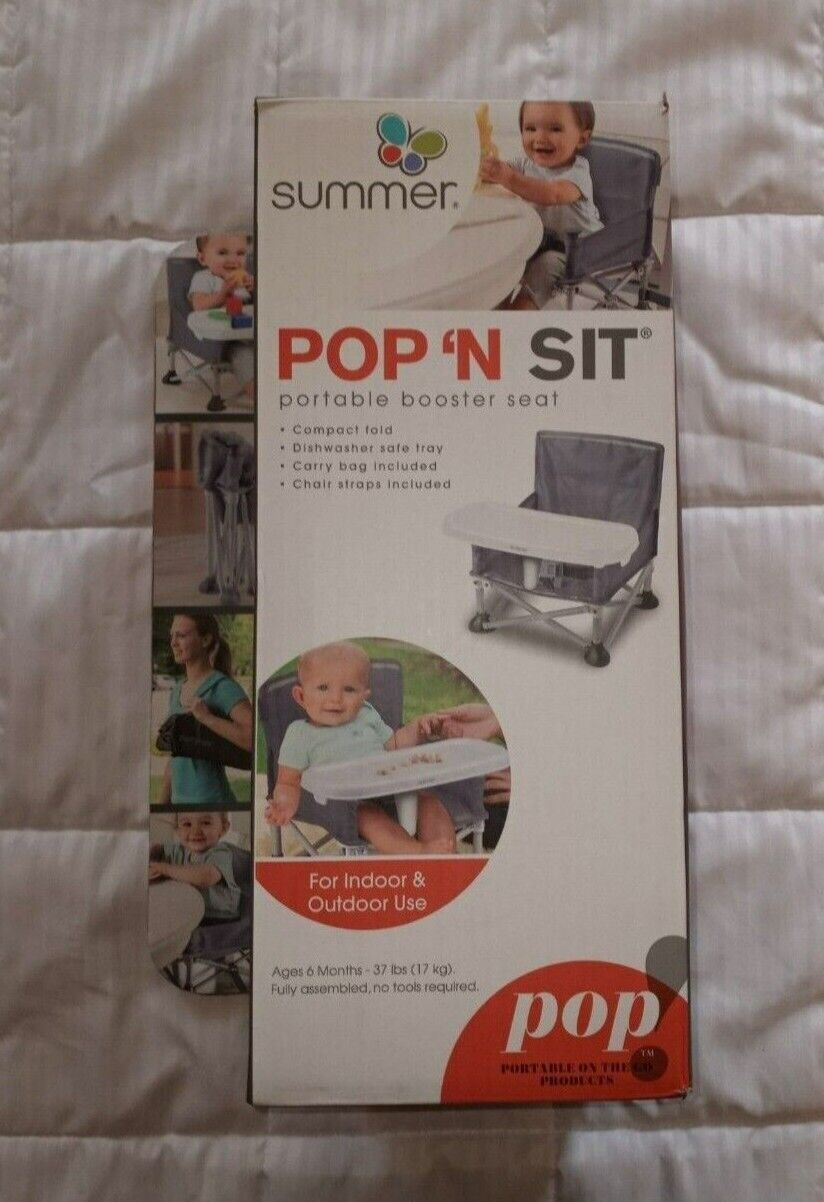 Summer Infant Pop 'N Sit Portable Booster Seat - Sport Gray NEW!