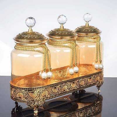 Hünkar Gold Color Jar Set With Metal Stand  - Canisters