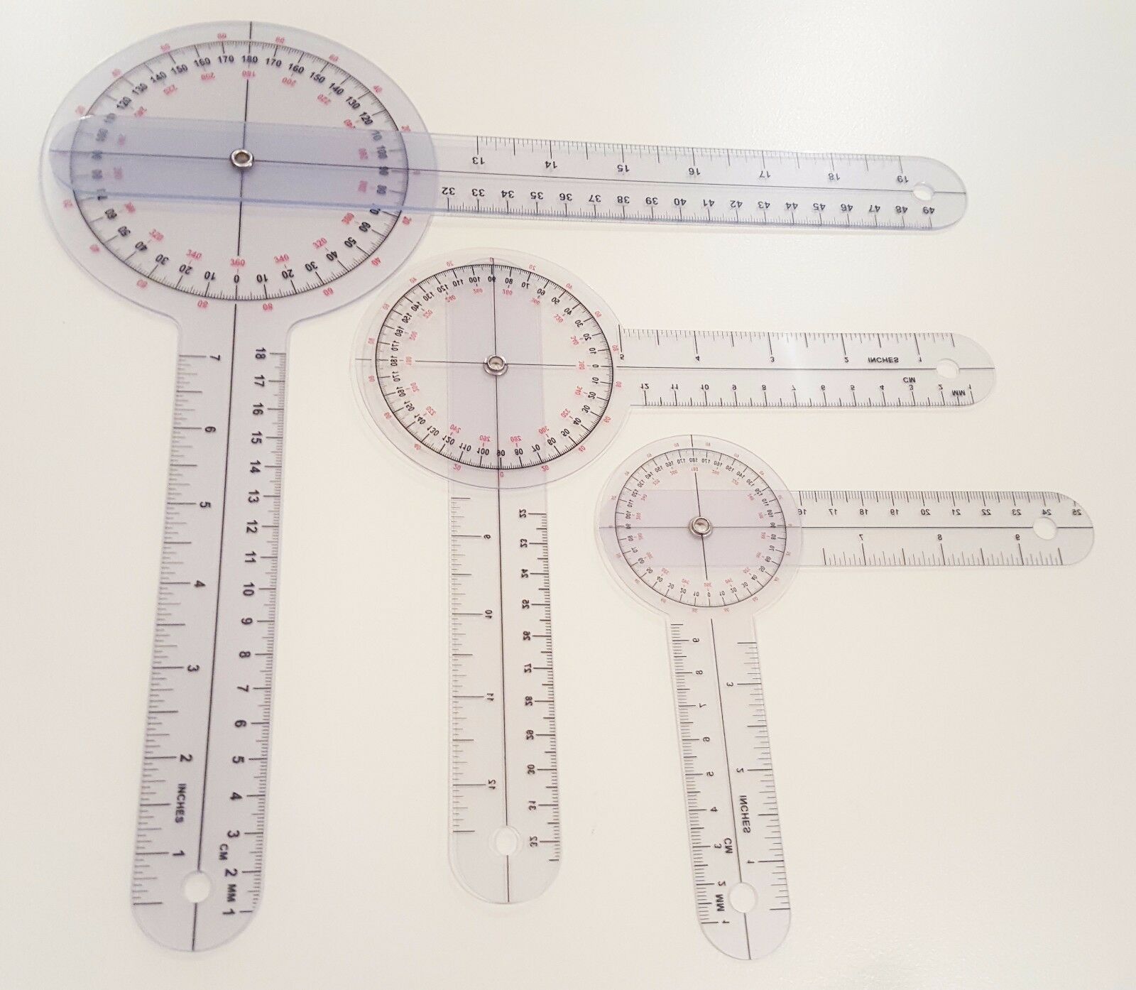3 Piece Spinal Goniometer Protractor Ruler 360 Degree Set 12 Inch 8 Inch 6 Inch