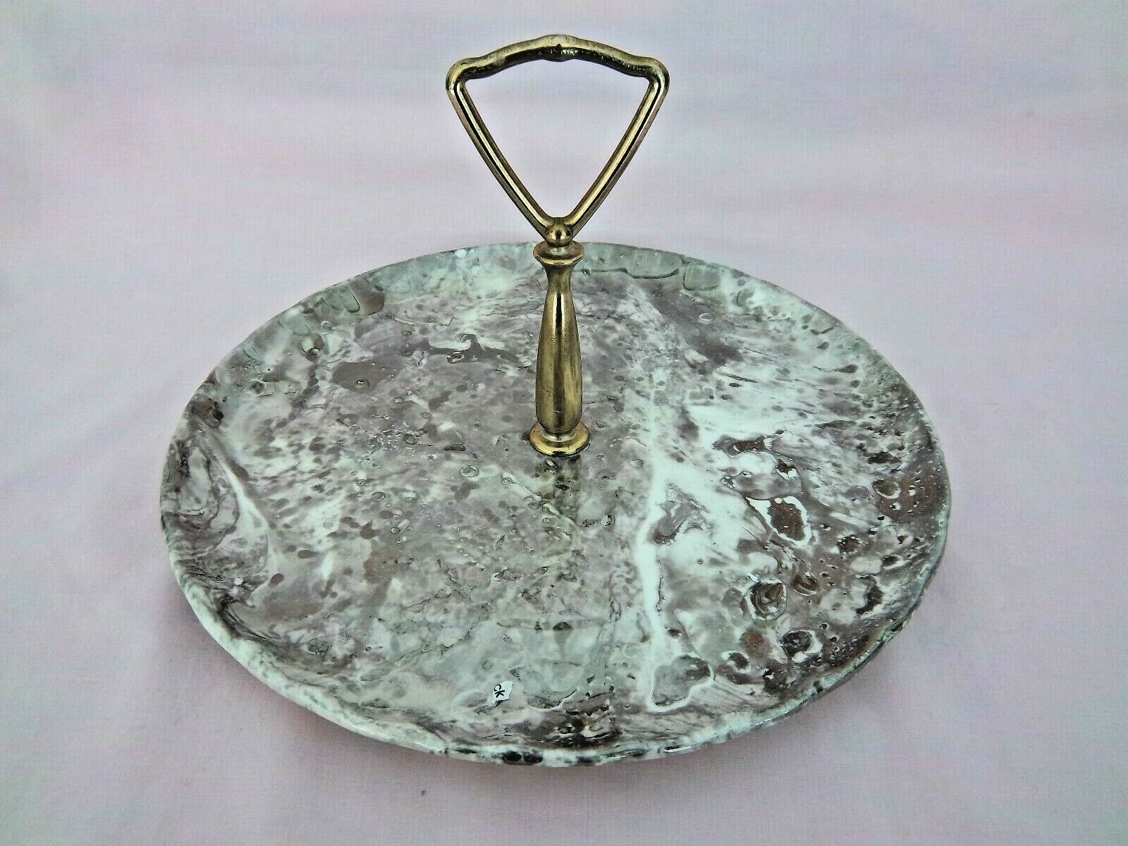 Silver Color Glass Serving Desert Tray Metal Handle Hors D'oeuvre & Cookies