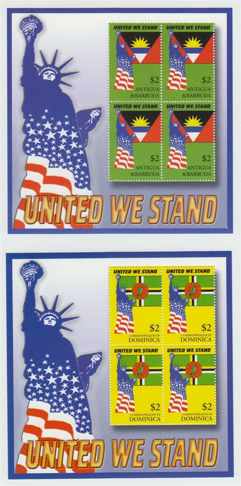 ANTIGUA THRU ZAMBIA 2002 UNITED WE STAND GROUP OF 10 SOUVENIR SHEETS MNH VF