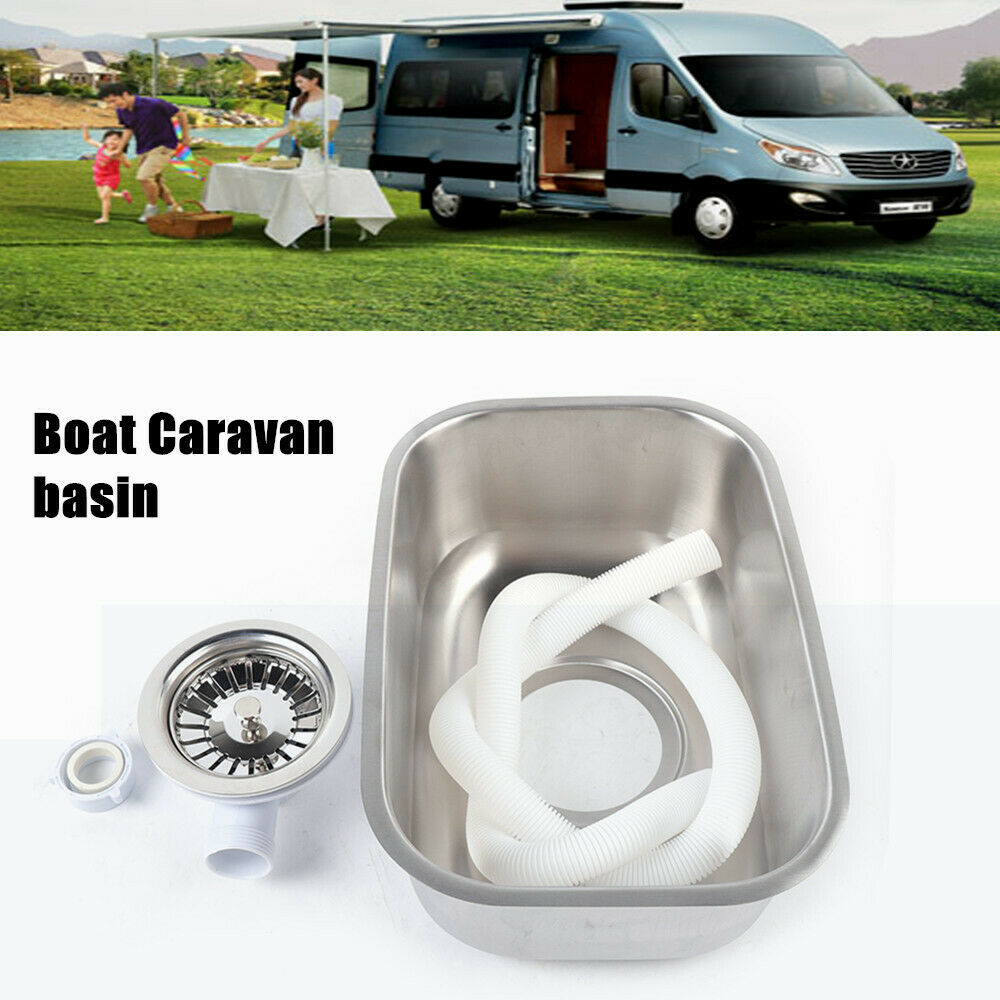 RV Boat Caravan Camper Wash Basin Kitchen Sink Stainless Steel Water Outlet&Pipe